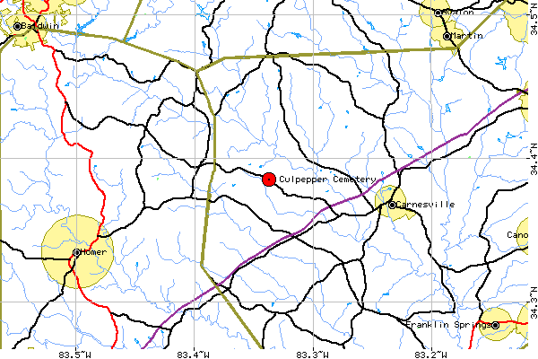 Local map for Culpepper Cemetery, Franklin Co, GA