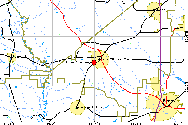 Local Map for Oak Lawn Cemetery, Fort Valley, GA