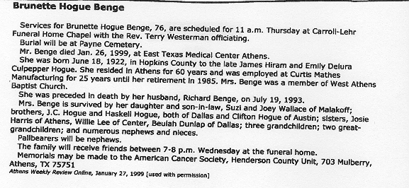 Brunette Hogue obituary